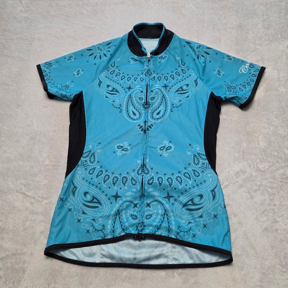 Canari Womens Blue Paisley Bandana Print Cycling Jersey Short Sleeve M Fits XS